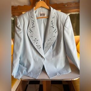 Morgan Miller Women's Light Blue Embroidered Collar Blazer